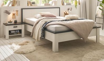 Schlafzimmer Set weiß Landhaus mit Bett Liegefläche 140 cm und 2 x Nachttisch Stove