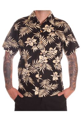 retro Hawaii Blumen Hibiskus rockabilly Hawaiihemd Shirt schwarz f