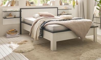 Schlafzimmer Set 3-tlg in weiß Landhaus mit Bett 140 cm und 2 x Wandpaneel Stove
