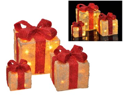 3er Set beleuchtete Geschenkboxen Weihnachten Deko Lampe beige