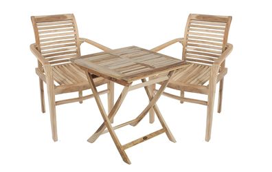 3-teilige Tischgruppe Sitzgruppe Balkon Stapelstuhl Klapptisch Holz
