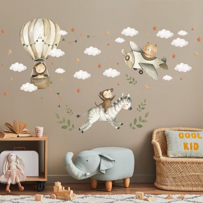 Muralo Wandtattoo Wandsticker für Kinder Ballons Sterne Wolken Tiere Aufkleber