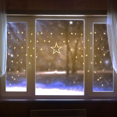 90 LED Sternenvorhang Lichterkette Vorhang Fenster Sterne