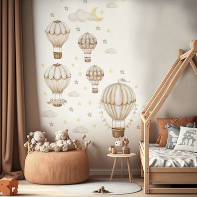 Muralo Aufkleber für Kinderzimmer Ballons Wolken Sterne Wandtattoo Wandsticker