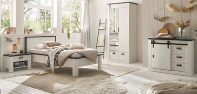 Schlafzimmer Set komplett mit Bett Schrank Kommode Nachttisch weiß Landhaus Stove