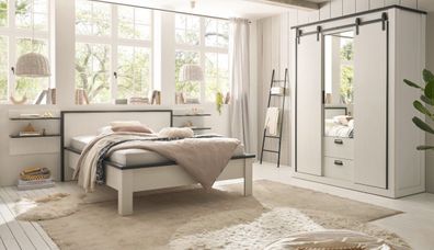 Schlafzimmer Set komplett weiß Landhaus mit Bett Kleiderschrank 2 x Wandpaneel Stove