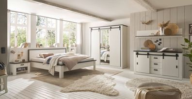 Schlafzimmer Set komplett Bett Schrank Sideboard 2x Nachttisch Wandboard weiß Stove