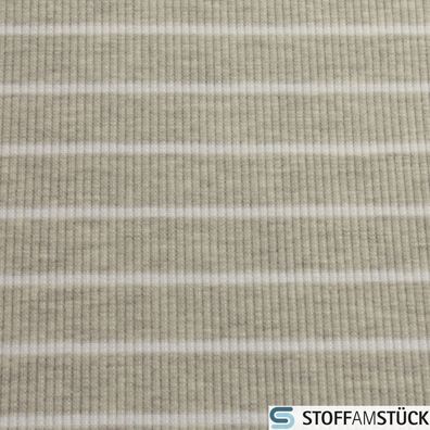 0,5 Meter Baumwolle Elastan Rib Jersey Streifen hellbeige off-white Rippenjersey