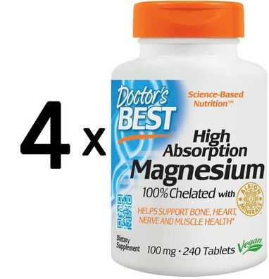 4 x High Absorption Magnesium, 100% Chelated - 240 tabs
