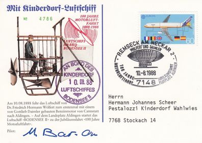 Kinderdorf-Luftschiffpost an Bord der Bodensee II mit Pilotenunterschrift