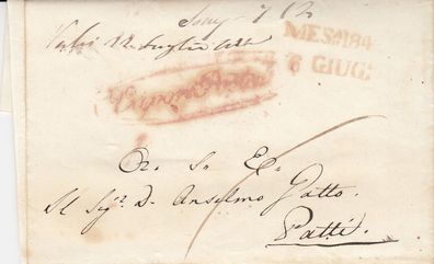 Italien vollständiger Vorphilabrief aus dem Jahr 1844 von Napoli nach Tatti