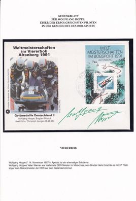 Wolfgang Hoppe Autogramm auf Gedenkblatt.