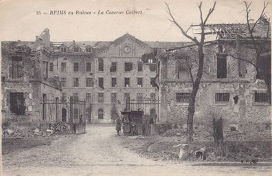 Postkarte WWI Reims en Ruines - La Caserne Colbert