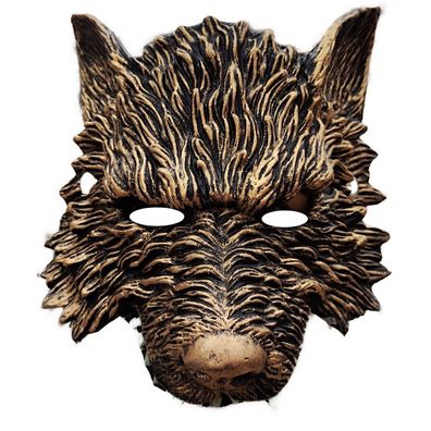 Maske Wolf Kinnlos Gold Halloween Horror Halbmaske m. Gummiband
