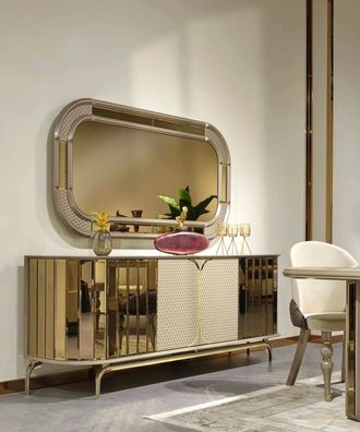 Designer Sideboard Gold Beige Spiegel Holz Anrichte Design Möbel Konsole