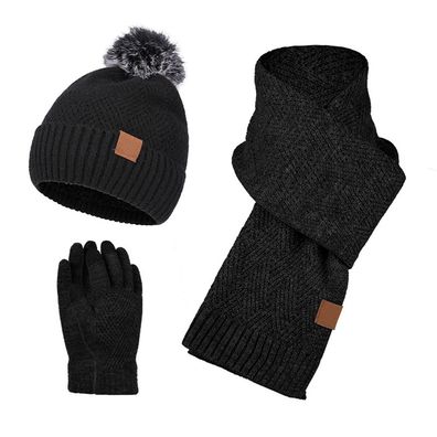Winter Warm Métze Touchscreen Handschuhe und Lang Schal Set