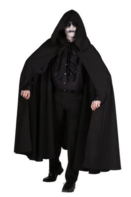Kostüm schwarzer Umhang Kutte m Kapuze Mantel Dark Rave Halloween Karneval