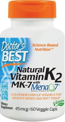 Natural Vitamin K2 MK7 with MenaQ7, 45mcg - 60 vcaps