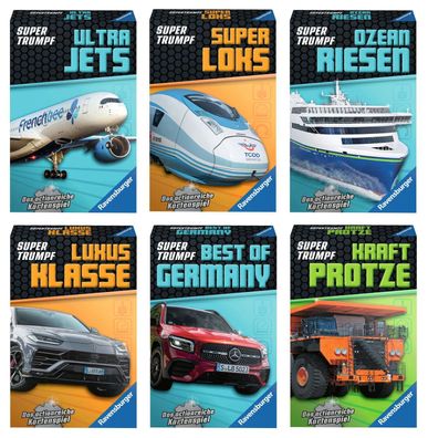 Ravensburger Super Trumpf Kartenspiel Set Kraft Protze Jets Reisen Loks Autos