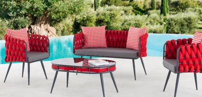 Rote Garten Garnitur Luxus Sitzmöbel Tisch Sofa Terrassen Couch 4tlg.