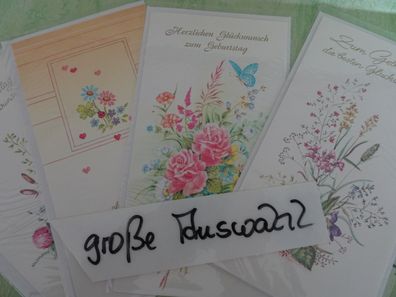 4 ältere Grußkarten Tanus Card Zum Geburtstag Blumen Glücksbringen Tiere