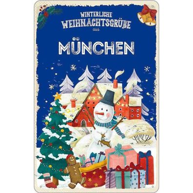 vianmo Blechschild 20x30 cm Weihnachtsgrüße aus München