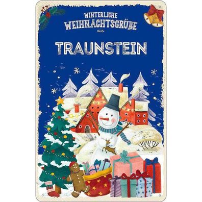 vianmo Blechschild 20x30 cm Weihnachtsgrüße Traunstein