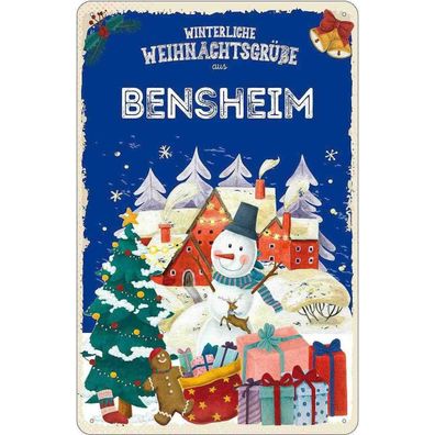 vianmo Blechschild 20x30 cm Weihnachtsgrüße Bensheim
