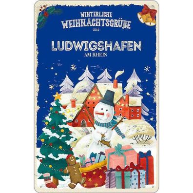 vianmo Blechschild 20x30 cm Weihnachtsgrüße aus Ludwigshafen AM RHEIN