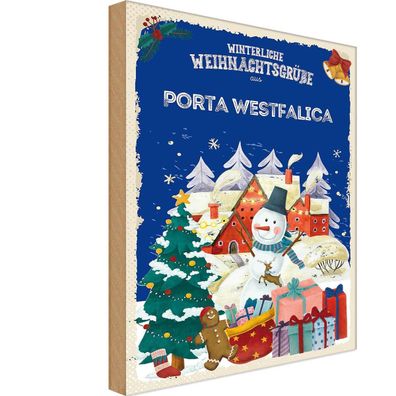 vianmo Holzschild Holzbild 18x12 cm Weihnachtsgrüße aus PORTA Westfalica