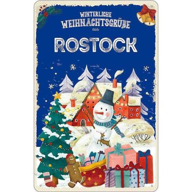 vianmo Blechschild 20x30 cm Weihnachtsgrüße aus Rostock
