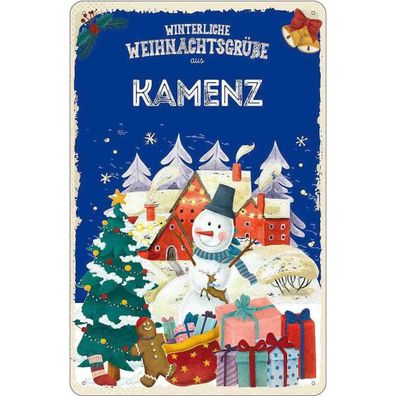 vianmo Blechschild 20x30 cm Weihnachtsgrüße aus KAMENZ