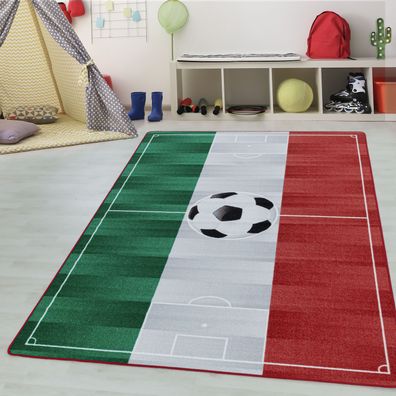 Kinderteppich Kinderzimmerteppich Fussball Italien Rechteckig WEISS