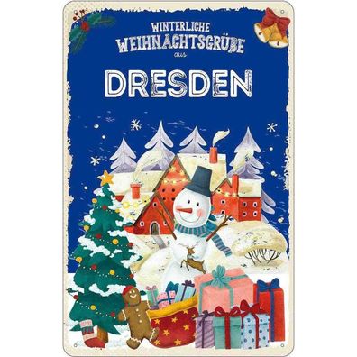 vianmo Blechschild 20x30 cm Weihnachtsgrüße aus Dresden