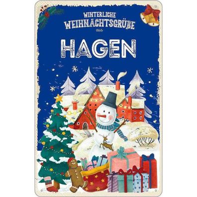 vianmo Blechschild 20x30 cm Weihnachtsgrüße Hagenfest