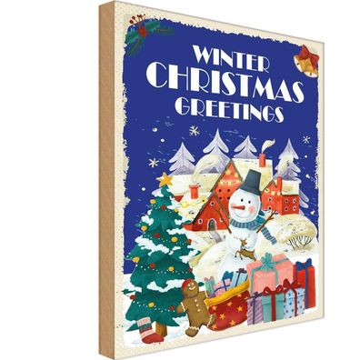 Holzschild 18x12 cm - Christmas winter greetings
