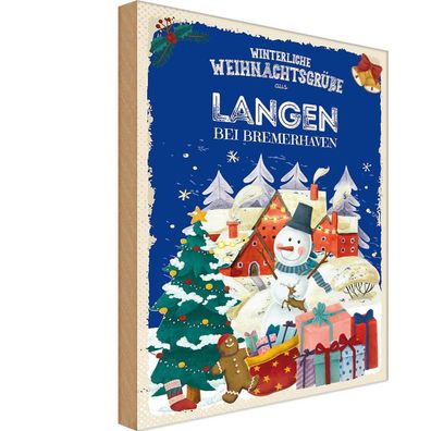 vianmo Holzschild Holzbild 18x12 cm Weihnachtsgrüße aus LANGEN BEI Bremerhaven