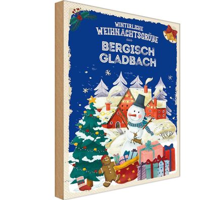 vianmo Holzschild Holzbild 18x12 cm Weihnachtsgrüße aus Bergisch Gladbach