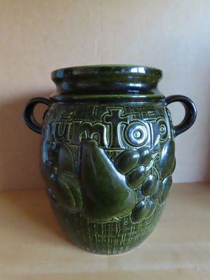 Rumtopf grün mit Deckel Obstrelief innen braun für ca. 3-4 L Keramik/ 820-28/23cm