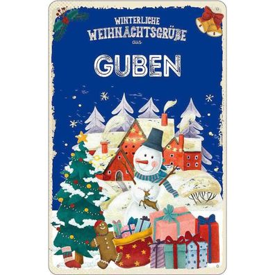 vianmo Blechschild 20x30 cm Weihnachtsgrüße aus GUBEN
