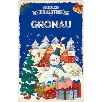 vianmo Blechschild 20x30 cm Weihnachtsgrüße aus GRONAU
