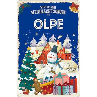 vianmo Blechschild 20x30 cm Weihnachtsgrüße aus OLPE