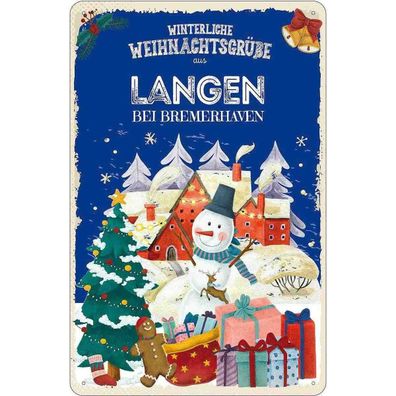 vianmo Blechschild 20x30 cm Weihnachtsgrüße aus LANGEN BEI Bremerhaven
