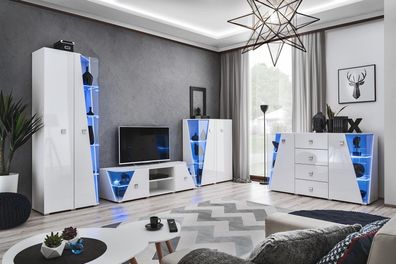 Wohnwand Set Luxus Einrichtung Wohnzimmer Designer TV-Ständer neu Vitrine