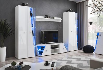 Garnitur Wohnwand Luxus Weiß Wohnzimmer TV-Ständer Vitrine Modern Möbel