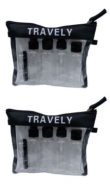 2x Travely Kulturbeutel transparent 1 Liter, mit Reiseflaschen zum Befüllen