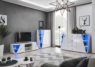 Modern Set TV-Ständer Design Wohnwand Wohnzimmer Luxus Garnitur 3tlg