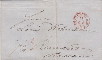 Hessen vollständiger Vorphilabrief aus dem Jahr 1867 von Frankfurt nach Rennerod