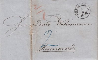 Hessen vollständiger Vorphilabrief aus dem Jahr 1865 von Weilburg nach Rennerod 3
