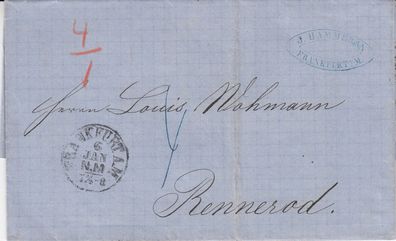 Hessen vollständiger Vorphilabrief aus dem Jahr 1865 von Frankfurt nach Rennerod 7